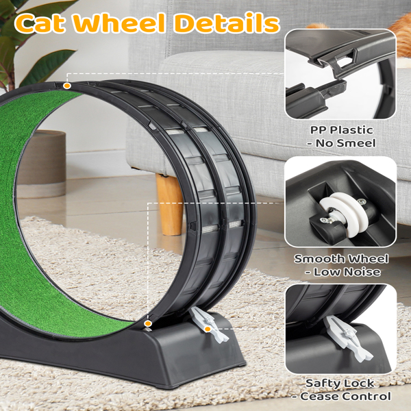 Cat Exercise Wheel, 39 inch Cat Wheels for Indoor Cats, Cat Treadmill Wheel Exerciser with Carpeted Runway, Plastic Cat Running Wheel for Cats Daily Exercise and Weight Loss, Black