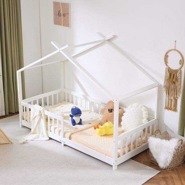 X-Shaped Roof Design White Painted Pine Children's Bed