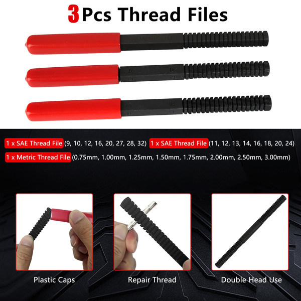 49Pcs Thread Chaser Set Thread Restorer Kit Thread Chaser Repair Tool Kit Includes 24 Rethreading Dies 22 Rethreading Taps 3 Thread Files