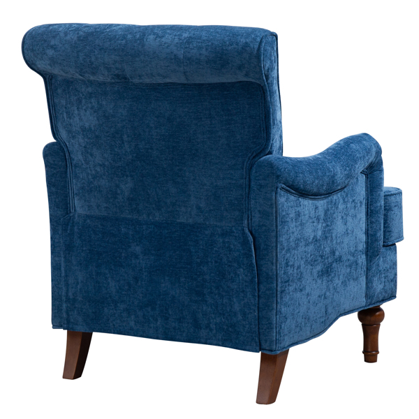 Accent Chair With Comfy Chenille Club Fabric,Comfy Upholstered Living Room Arm Chair,Springs Cushions & Retro Wooden Legs,Fabric Sofa Chair Reading Chair for Bedroom Office,Holds 300lbs(Blue)