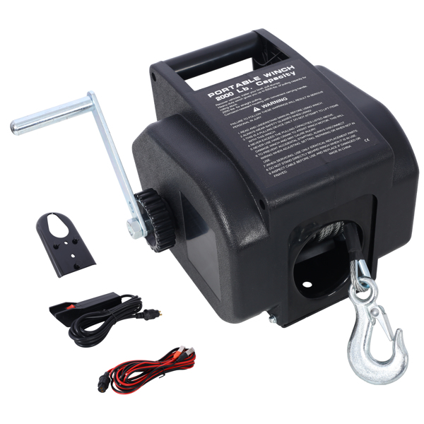 12v Trailer Winch,Reversible Electric Winch, for Boats up to 5000 lbs, Galvanized Wire Rope, Rapid Mount, Handheld Remote,power in and manual out.black plastic casing