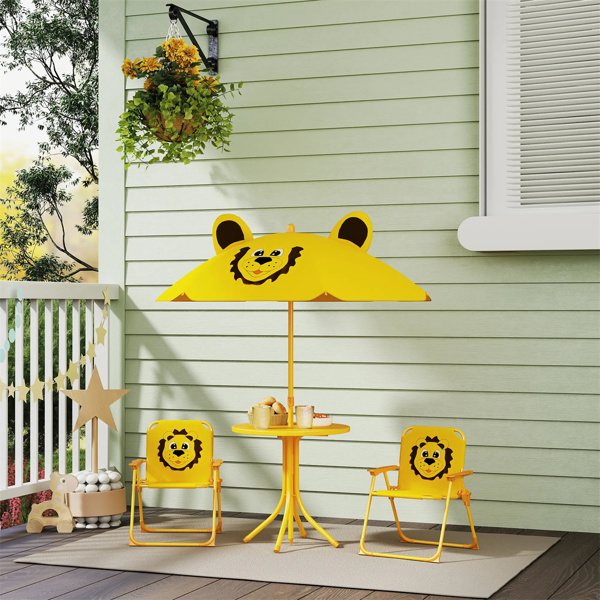  Kids Outdoor Activity Table with Foldable Chairs Yellow  