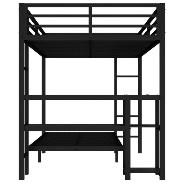 FULL XL Over Twin Bunk Bed with Desk and Shelves, Multiple Placement, with LED and USB, Black