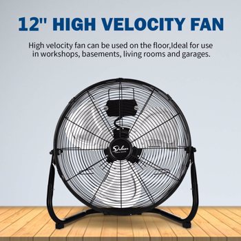 12 Inch 3-Speed High Velocity Heavy Duty Metal Industrial Floor Fans, Black, 2 Pack