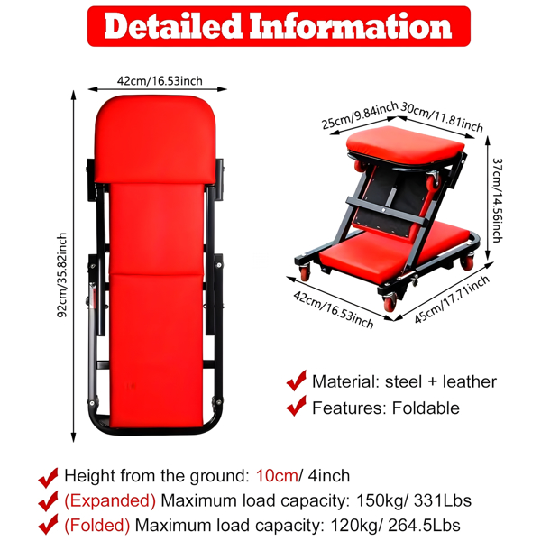 300 lbs Capacity Z - Creeper Seat: 36" 2 - in - 1 Black Foldable Low - Profile Garage Chair with 6 Wheels - Ideal for Mechanics, Perfect Father's Day Gift for DIY Garage/Shop Repairs