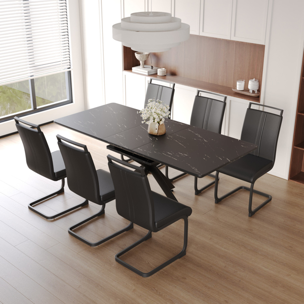 62.4" extendable 78.15" dining Table Set for 6-8 Person for Dining Room, 6 C-shaped Tube Soft padded armless dining chair and Very large Dining Room Table Kitchen Table Chair Set with metal Legs 