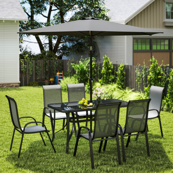 Outdoor dining table and chair package with umbrella ( Amazon Shipping)（Prohibited by WalMart）