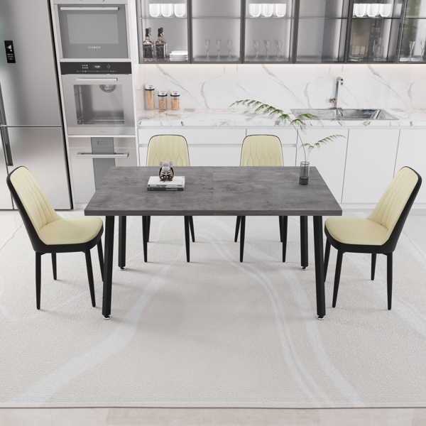 55.12-70.87" expandable rectangular dining table that can accommodate 4-6 people, equipped with 4 PU fabric thick padded dining chairs , kitchen table and chairs, with black metal legs 