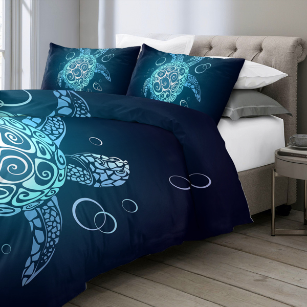 Turtle Queen Bedding Set for Boys Girls 3 Piece Beach Theme Duvet Cover Teal Turquoise Sea Turtle Comforter Cover Boys Girls Tortoise Bed Set (Queen)