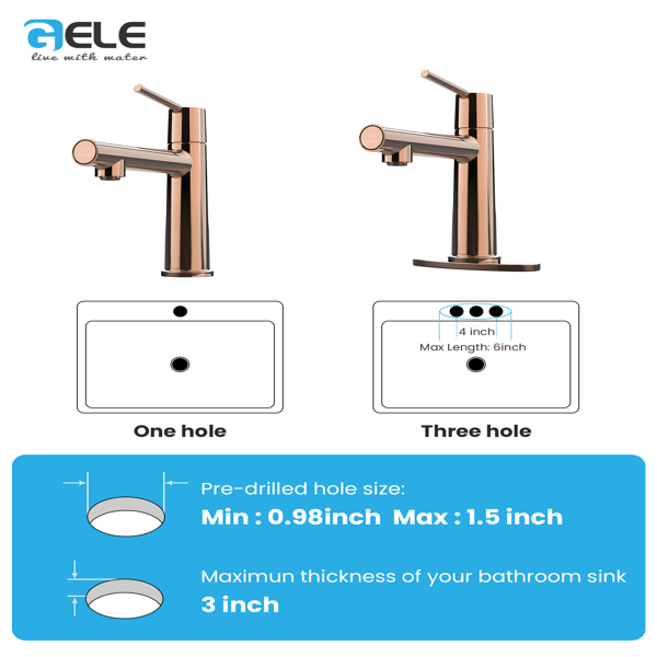 Rose Gold Single Handle Bathroom Faucet for 1 or 3 Holes ,Fountain and Flow Mode Two-in-one function,Deck Mount Laundry Vanity Sink Faucet with Two 9/16" Hoses[Unable to ship on weekends]