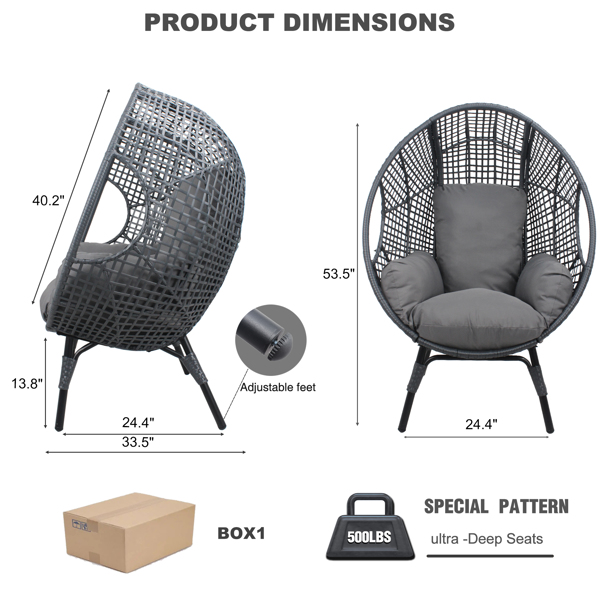 New Grid Style  PE Wicker Weaving Patio Egg Chair with Gray Color Rattan Gray Cushion