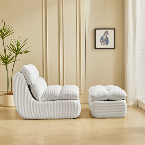 Modern Compressed Lounge Chair with Ottoman, Cozy Corduroy Recliner for Small Spaces, Living Room, or Bedroom