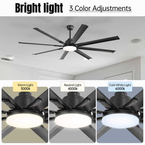 72 Inch Modern Large Design Ceiling Fans With Smart Remote Control 6 Wind Speed DC Motor Black for Living Room