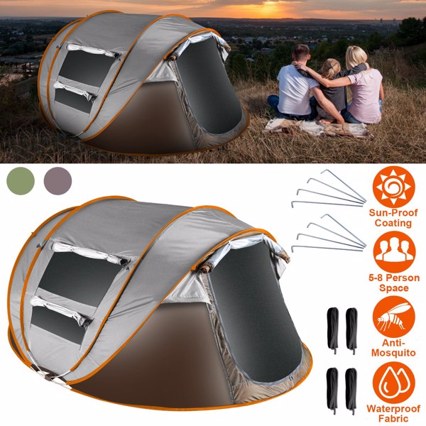 5-8 Person Pop Up Tent Automatic Setup Camping Tent Waterproof Instant Setup Tent with 4 Mosquito Net Windows Carrying Bag for Hiking Climbing Adventure Fishing