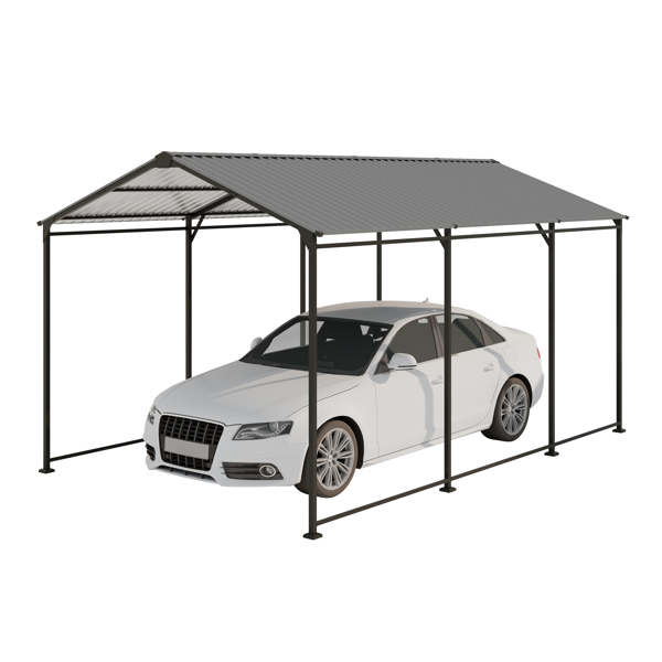 Metal Carport 10 ×15 FT Heavy Duty with Galvanized Steel Roof, Metal Garage Canopy with Galvanized Steel Roof & Frame, Car Tent Outdoor Storage Shed for Car, Boats and Truck, Gray 