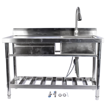 Stainless Steel Kitchen Sink Commercial Freestanding Utility Sink with Drawer and Pull-Out Faucet (47\\", Right Sink)