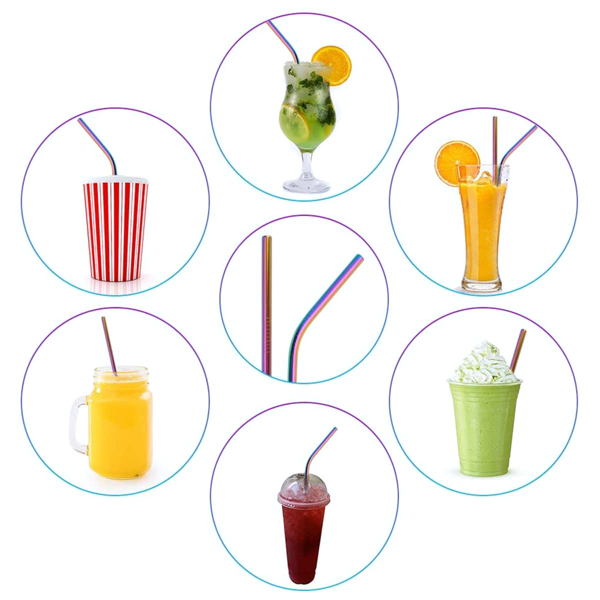 Natural Color 3 Sets (9pcs) Of Reusable Straws With Cleaning Brush And Storage Bag, Colorful Bent Straws And Straight Straws, Perfect For Parties, Restaurants, Home, Halloween, Christmas.