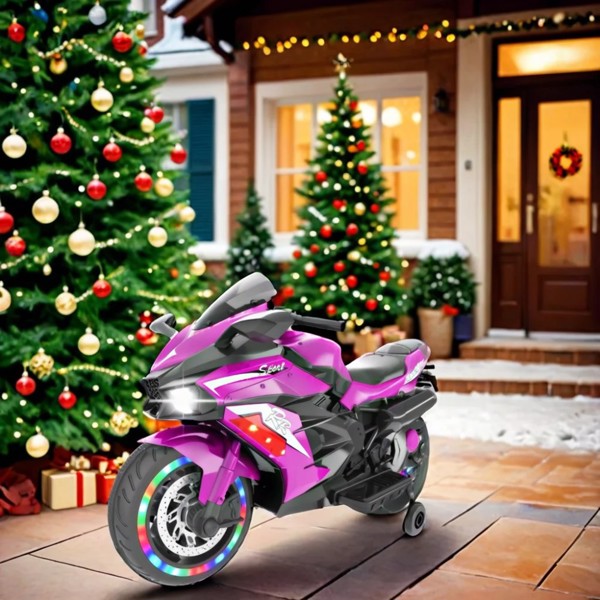 12V Kids Ride On Motorcycle, battery-powered kids' electric motorcycle with LED Nimbus toy, MP3, Bluetooth, purple, two wheels (not shipped on weekends)