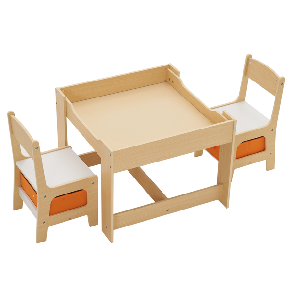 Children's Wooden Table And Chair Set With Two Storage Bags (One Table And Two Chairs)