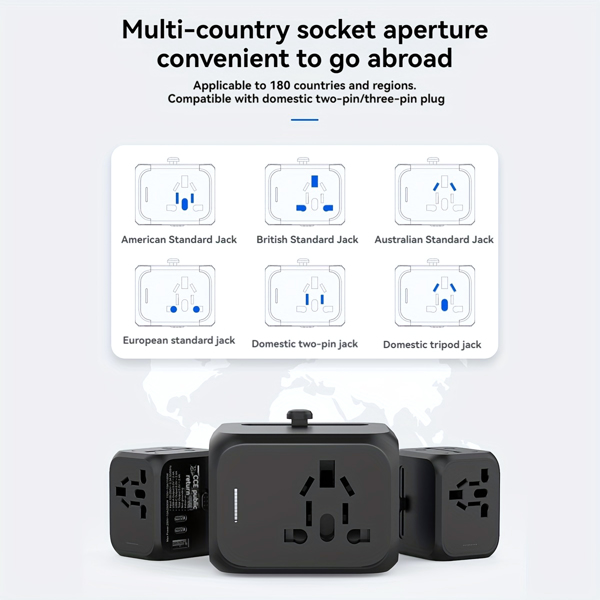 Foldable European Travel Plug Adapter – Universal Type C Adapter for 180+ Countries, Compact & Essential for International Travel