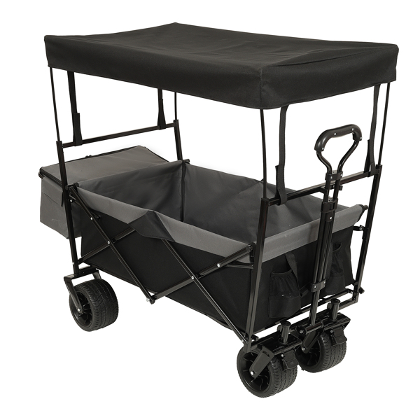 480Lbs Collapsible Wagon with Canopy,Wagon Stroller with 7" All-Terrain Wheels, Lightweight Foldable Wagon, Large Capacity for Camping, Shopping, Sports, and Garden Use,black with mosquito net