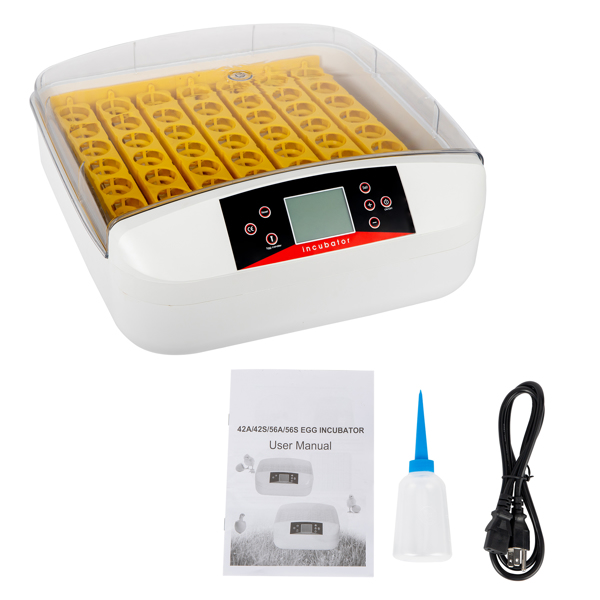 [Same code: 31238079]56-Egg Practical Fully Automatic Poultry Incubator with Egg Candler (US Standard) White