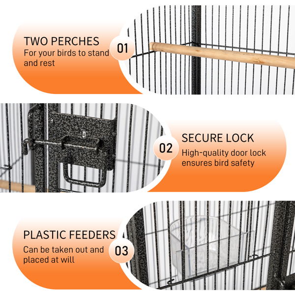 53" Large Flight Bird Cage with Rolling Stand & Storage Shelf for Parrots Lovebird Cockatiel Parakeets, Black