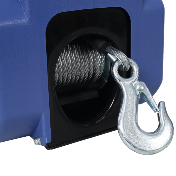 12v Trailer Winch,Reversible Electric Winch, for Boats up to 6000 lbs.Galvanized Wire Rope,with extra pulley hook,power in and power out,with manual function.blue plastic casing