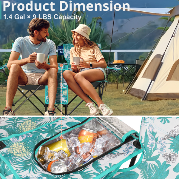 Portable Outdoor 2-Seat Folding Chair with Removable Sun Umbrella Pineapple