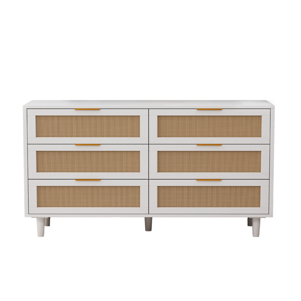 51.18"6-Drawers Rattan Storage Cabinet Rattan Drawer,for Bedroom,Living Room,White