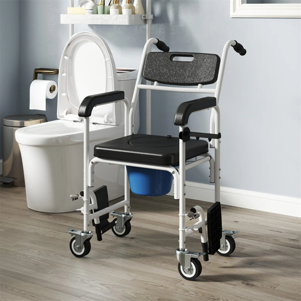   Black Shower Commode Wheelchair,  Seniors Bedside Commode Chai