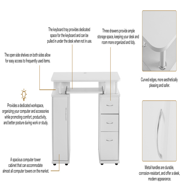 Embossed White Particle Board with Melamine Laminate 1155574cm One-Door Three-Drawer Computer Desk