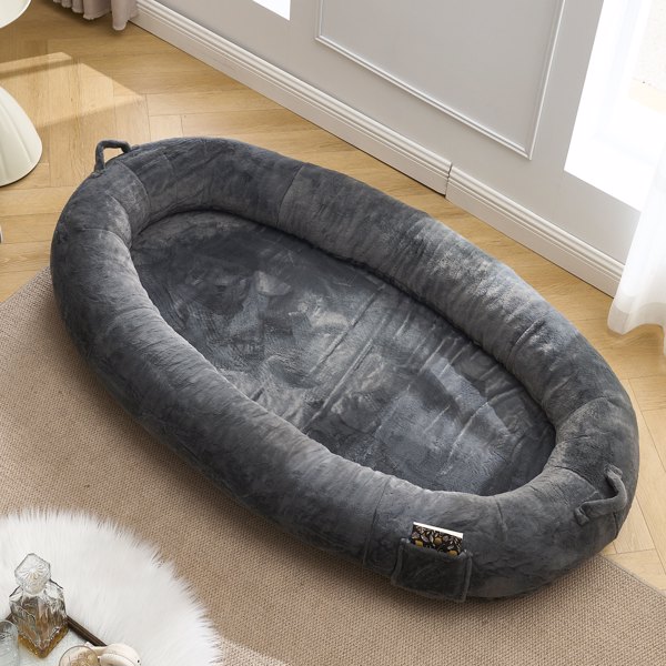 Human Dog Bed for Adult, Giant Extra Large Memory Foam Human Size Pet Bed for People, Fluffy Plush Dog Bed for Human with Storage Pocket  Cover Portable Handle Non-Slip Bottom