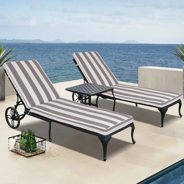 2PCS Set Outdoor Lounge Chair Cushion Replacement Patio Funiture Seat Cushion Chaise Lounge Cushion (Grey/White Striped)  [Sale to Temu is Banned.Weekend can not be shipped, order with caution]