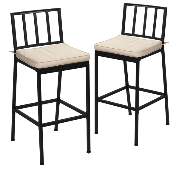 3 Piece Outdoor Patio Bar Set, 55" Rectangular Pub Height High Top Bar Table with 2 Cushioned Bar Stools, Metal Bar Table and Chairs Set for Balcony Backyard Porch