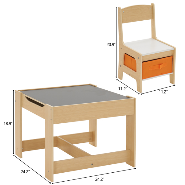 Children's Wooden Table And Chair Set With Two Storage Bags (One Table And Two Chairs)