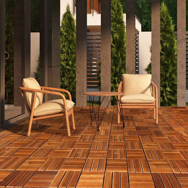 27pcs Wood Interlocking Deck Tiles 11.8"x11.8", Waterproof Flooring Tiles for Indoor and Outdoor, Patio Wood Flooring for Patio Porch Poolside Balcony Backyard