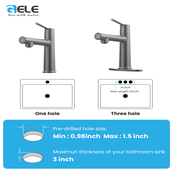 Gun Gray Single Handle Bathroom Faucet for 1 or 3 Holes ,Fountain and Flow Mode Two-in-one function,Deck Mount Laundry Vanity Sink Faucet with Two 9/16" Hoses[Unable to ship on weekends]