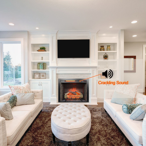 28inch Infrared Electric Fireplace Insert, Touch Panel Home Decor Heater, With Cracking Sound