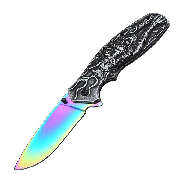 Wolf Handle Non-Slip Pocket Knife – Compact Folding EDC Knife with Carabiner Clip, Cool Box Cutter, Perfect Gift for Men(Maybe YunExpress Logistics)