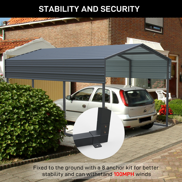 10x15 FT Metal Carport Heavy Duty with Reinforced Frame, Outdoor Garage Multi-Use Shelter Canopy Car Shelter for Pickup, Boat, Car and Tractors