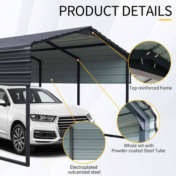 12x20 FT Metal Carport,Heavy Duty Canopy Galvanized Steel Outdoor Garage for Snow,Waterproof Car Shelter