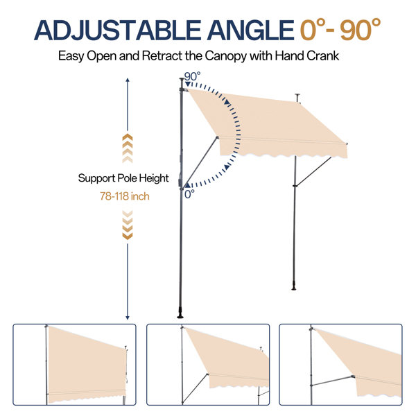 78.7"D x 47.2"W x(78.7 -118.1)"H Retractable Awning Khaki