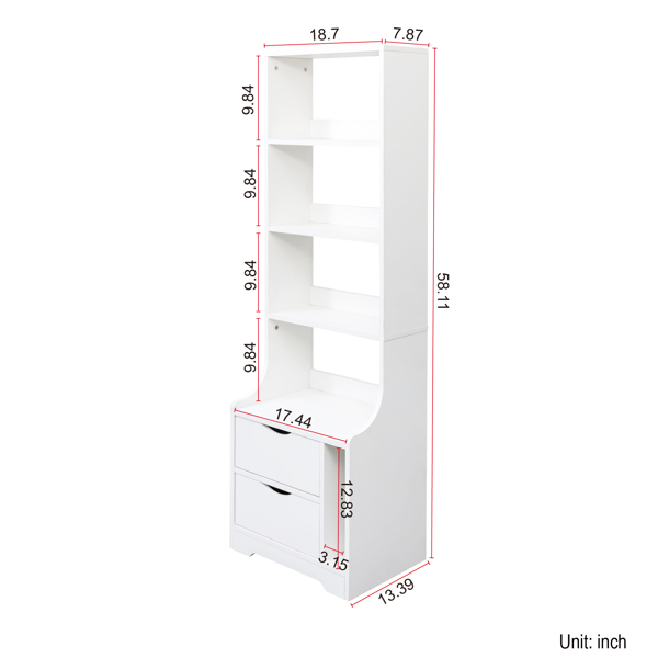 Night Stand with Bookshelf, Night Stand with 2 Storage Drawers for Bedroom