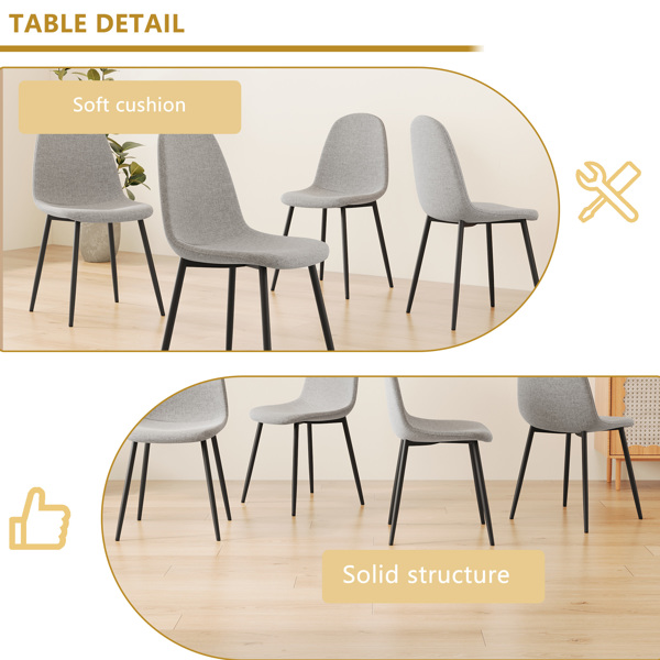 Dining Chairs Set of 4 modern kitchen dining chairs, linen padded seats, and sturdy black metal leg design (beige)  dining table chairs Suitable for home and office use