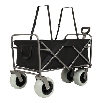 Fishing Cart with Rod Holders ,Beach Wagon with Big Wheels for Sand 500lbs capacity - All Terrain Steel Frame Utility Cart with 9\\" Pneumatic Tires,strap with multiuse bag ,black