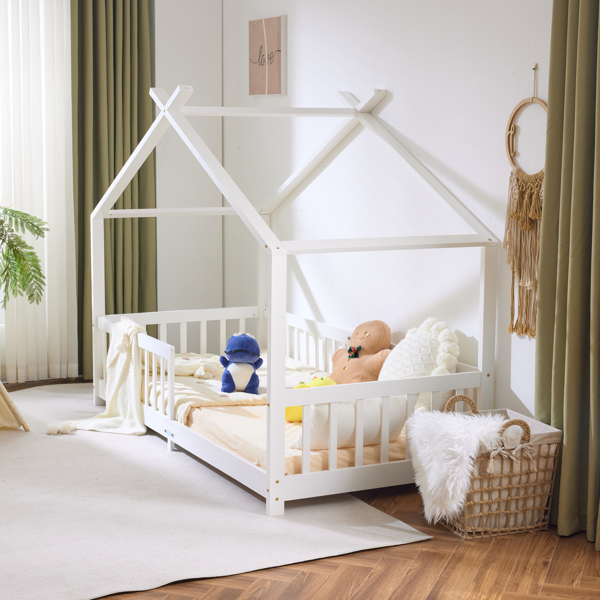 X-Shaped Roof Design White Painted Pine Children's Bed