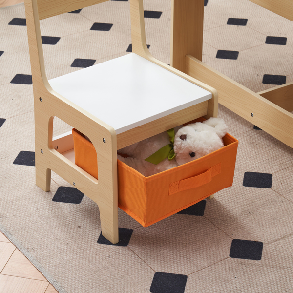 Children's Wooden Table And Chair Set With Two Storage Bags (One Table And Two Chairs)