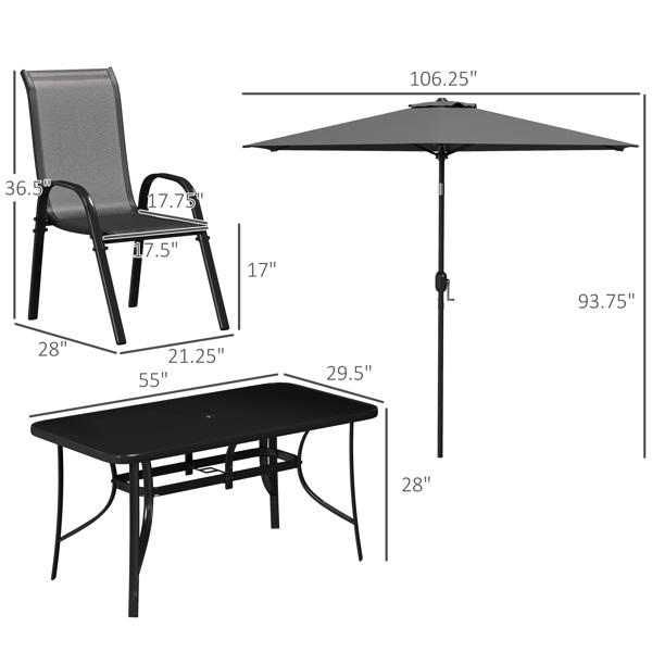 Outdoor dining table and chair package with umbrella ( Amazon Shipping)（Prohibited by WalMart）