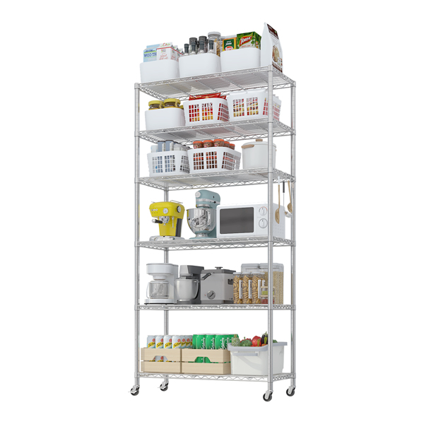 Heavy Duty Storage Shelves  78.74" H   Wire Shelving Unit with Wheels 1200LBS  NSF Metal Shelves for Storage Adjustable Garage Storage Rack Pantry Shelf Commercial Shelving, 78.74" H X 35.43''W X 17.7